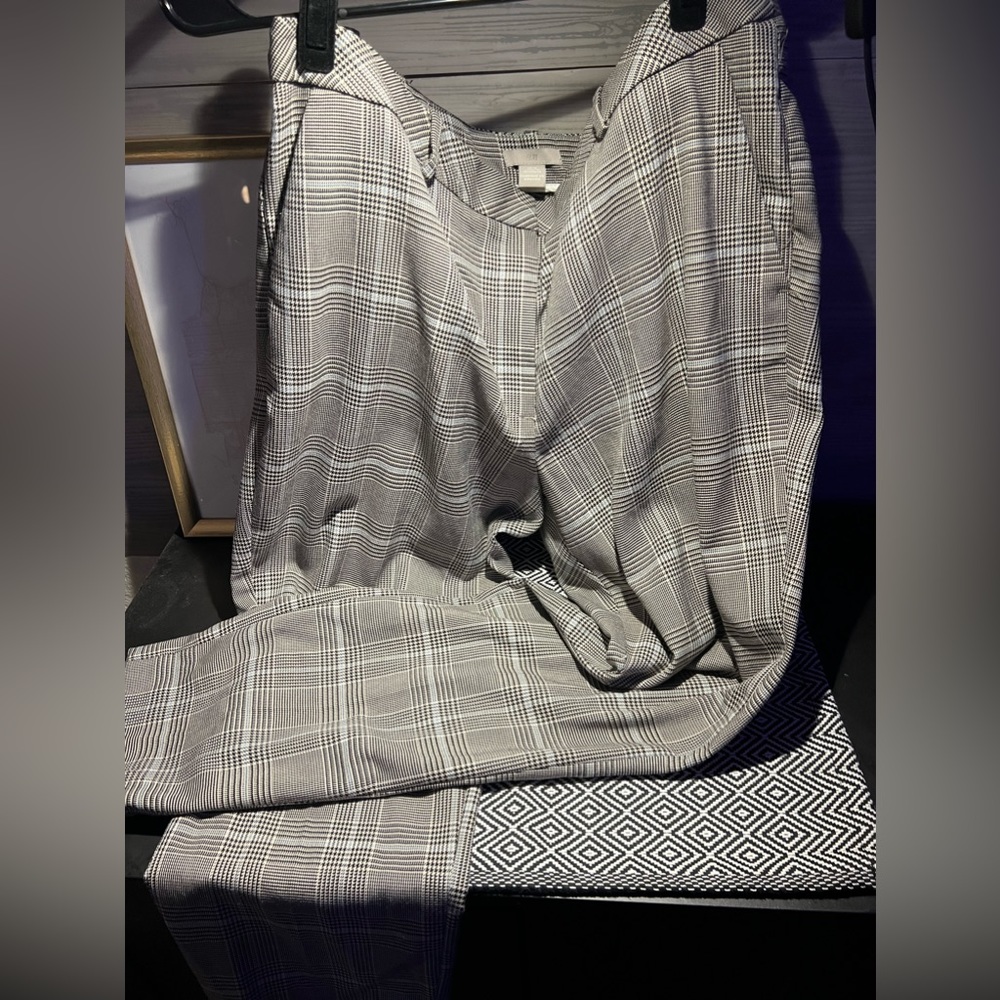 H&M houndstooth plaid trousers - blue, tan, beige, black/brown size 16